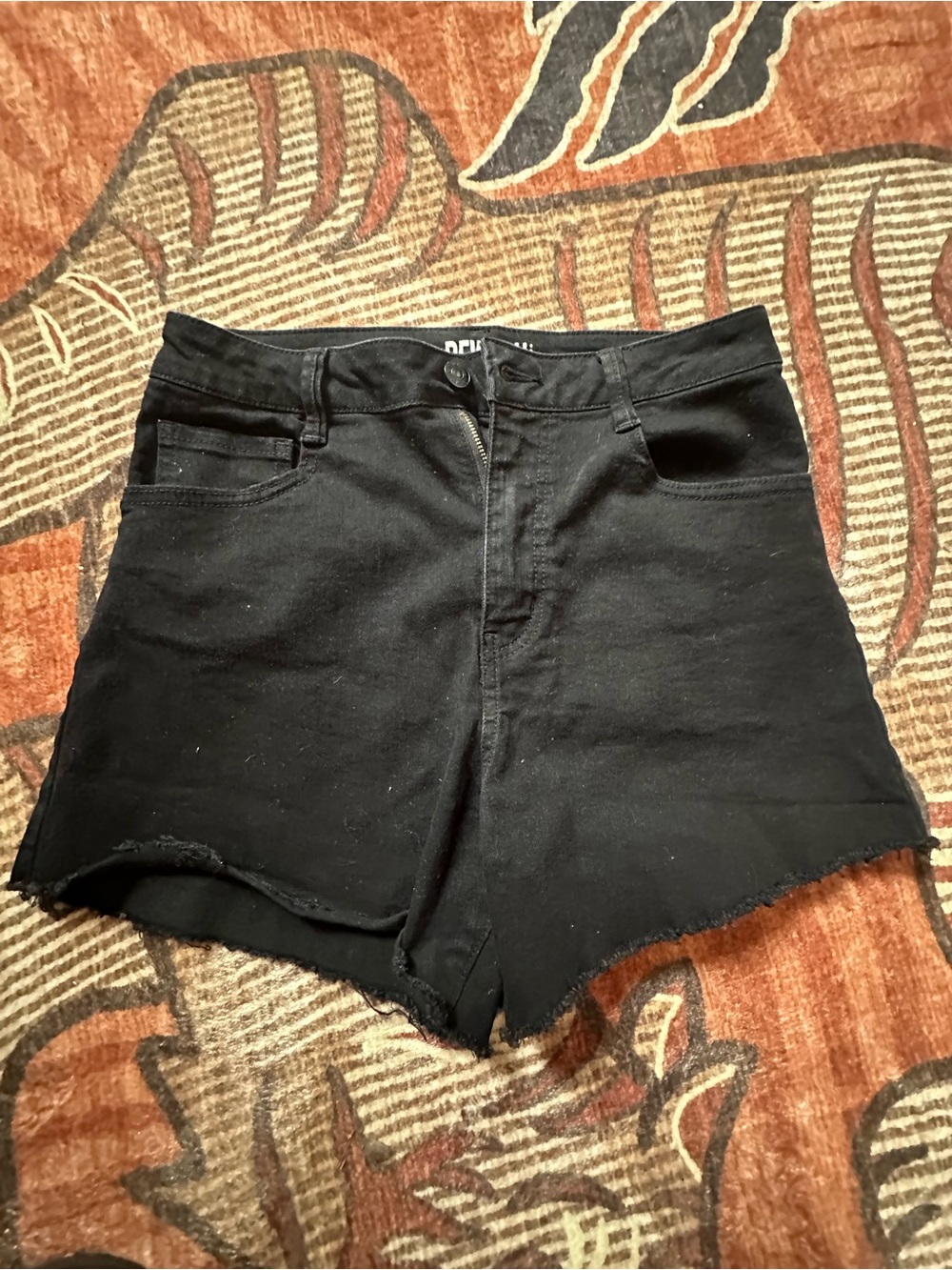 Rewash Black High-Rise Frayed Hem Shorts